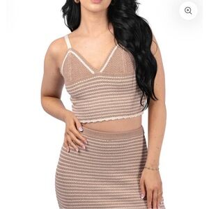 Striped Tan and White Knit Crop Top